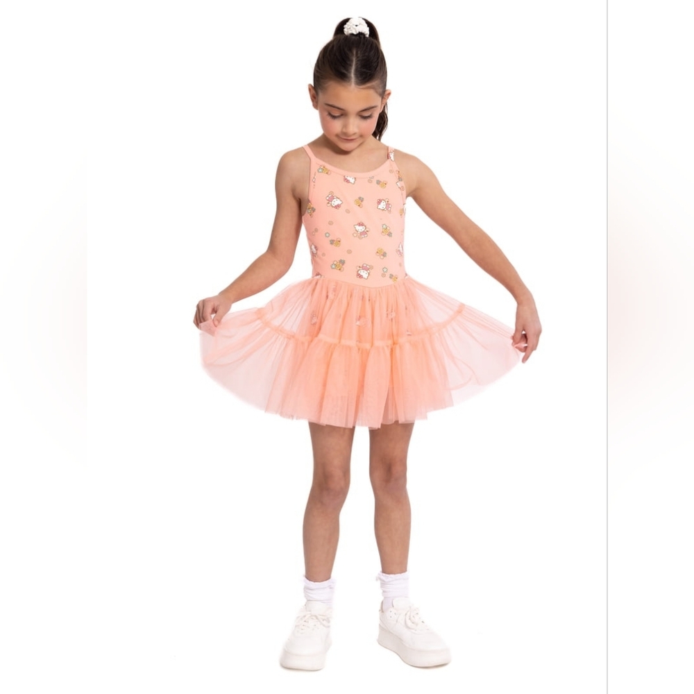 XS Hello Kitty Girls Sleeveless Allover Print Tulle Romper Coquette Anime Travel